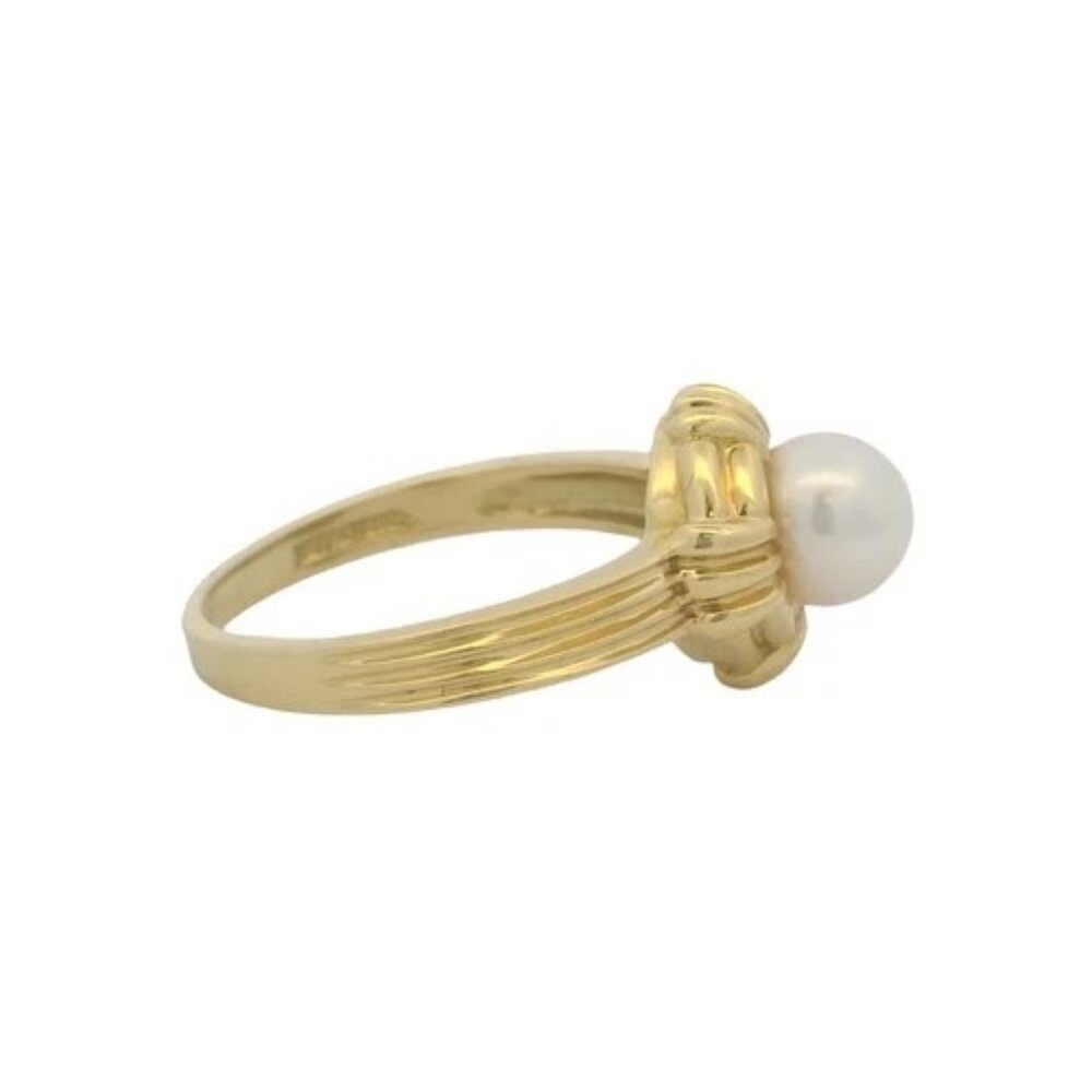 Vintage Tiffany & Co 18kt Yellow Gold Akoya Pearl Solitaire Ring Size 6.25 - Picture 2 of 6